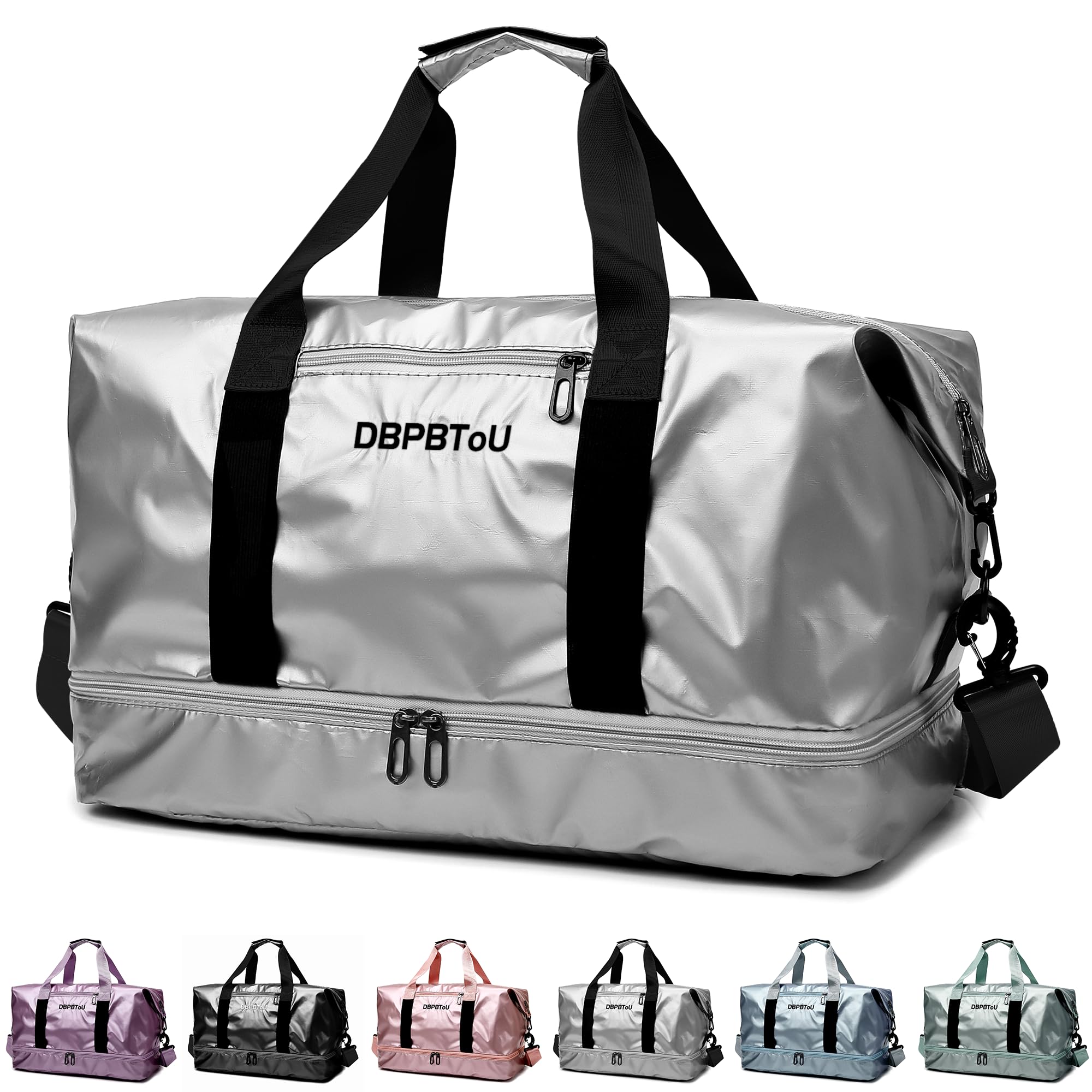 Borsone Palestra Donna con Scomparto per Scarpe, Borsone da Viaggio Impermeabile per Donna Borsa Palestra Grande Elegante con Scomparto Umido (Argento)