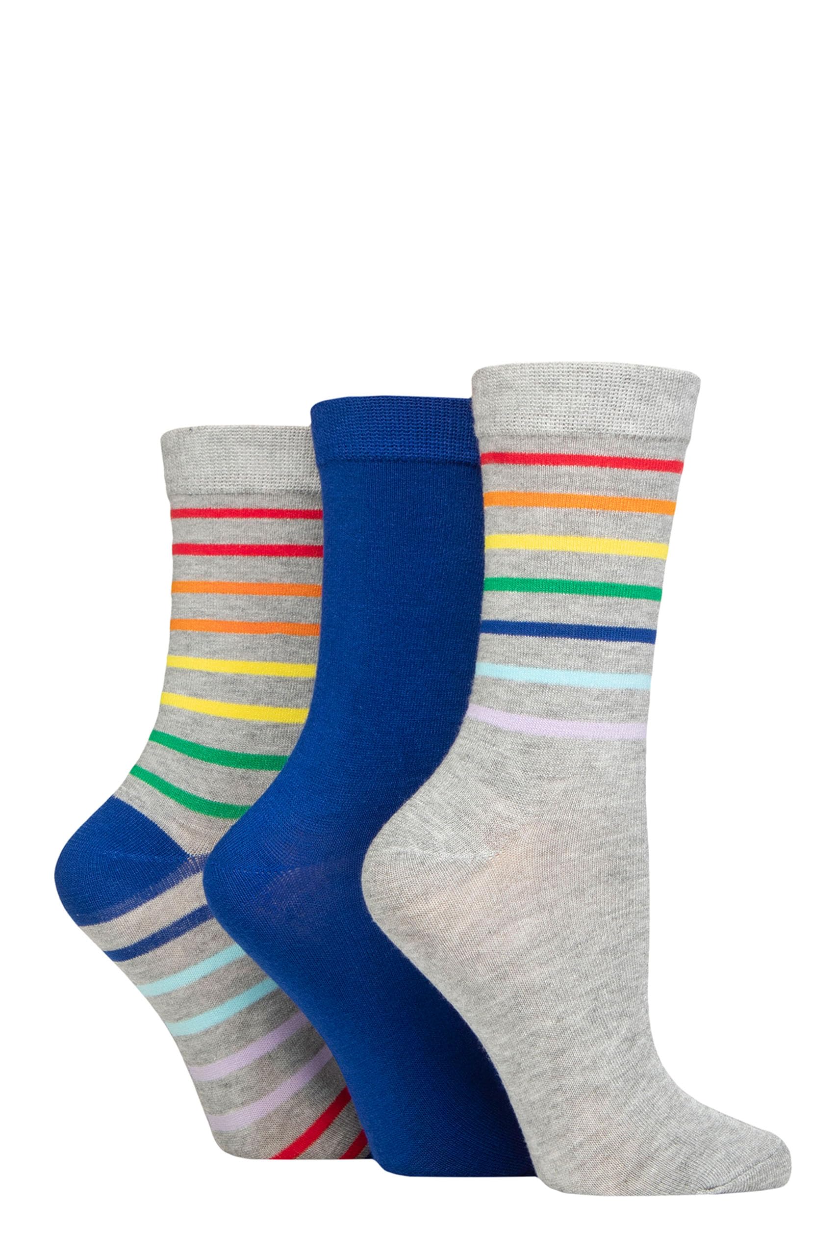 SockShop Wildfeet Ladies Bamboo Socks -Patterned Fun and Colourful Soft Breathable Socks Multipack of 3 Pairs (UK, Numeric, 4, 8, Regular, Regular, Rainbow Stripe Grey)