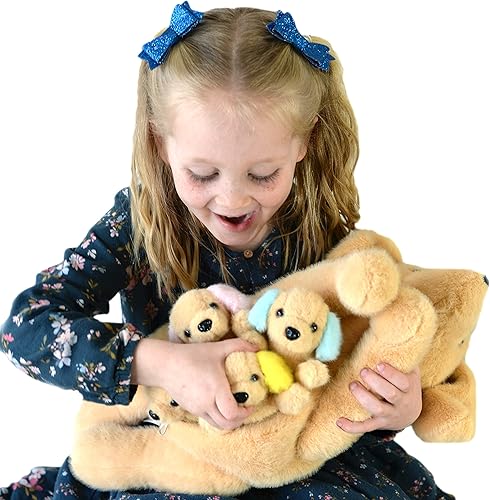 Miniatura 8 de DreamsBe Golden Retriever y 4 cachorros pequeños para niños y niñas, relleno de felpa con bolsillo con cremallera para bebés, regalo de labrador