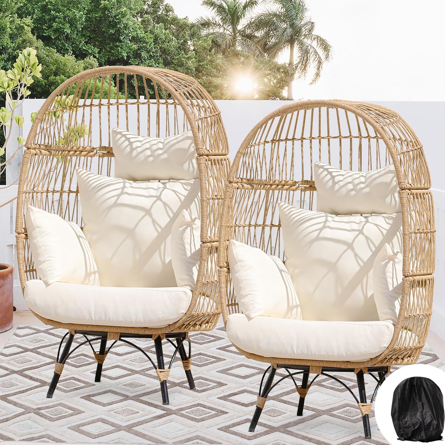 BULEXYARD Patio Wicker Stationary Egg Chair with Legs