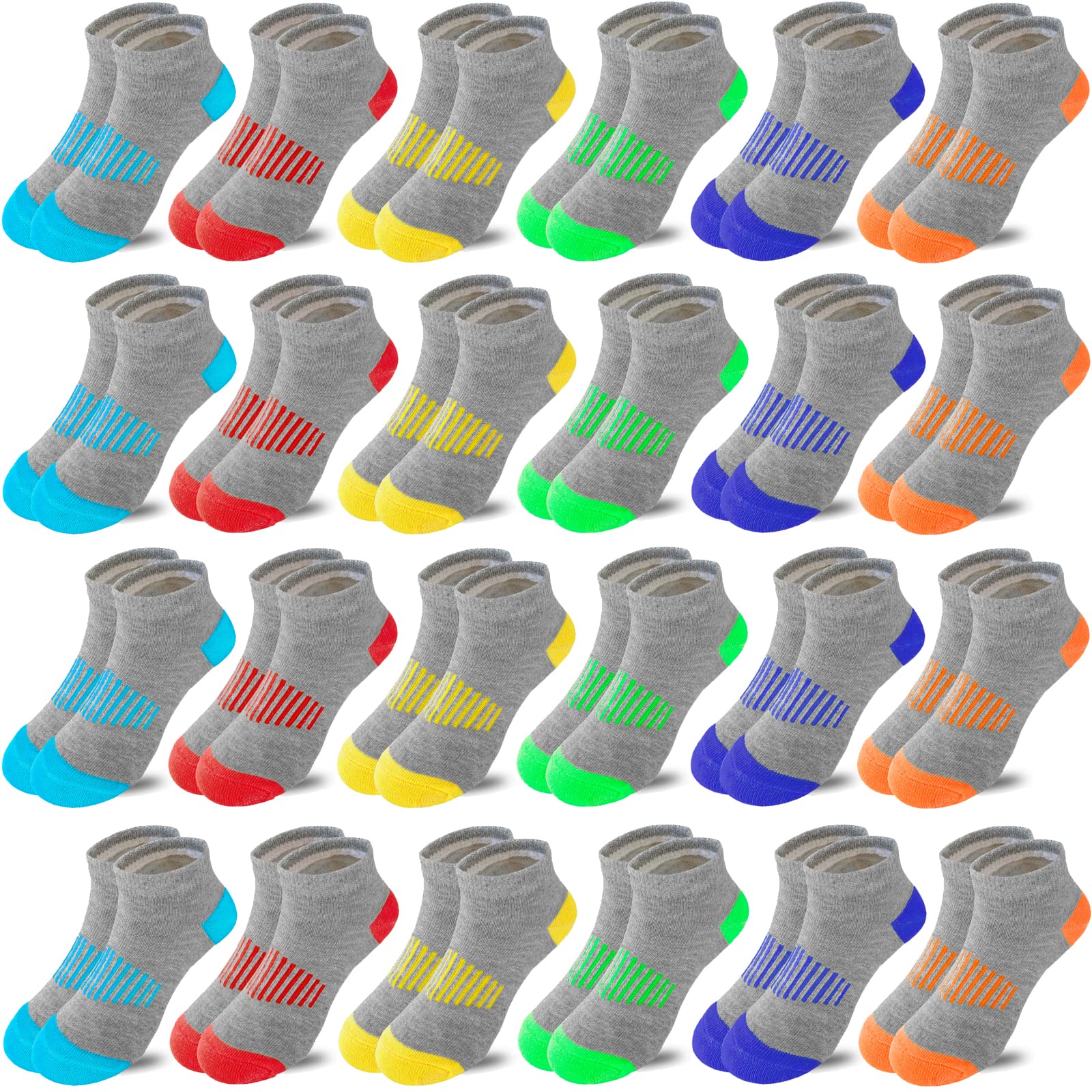 Calcetines para niño, 24 pares de calcetines de algodón atléticos, medio acolchado, de corte bajo, calcetines de algodón atléticos
