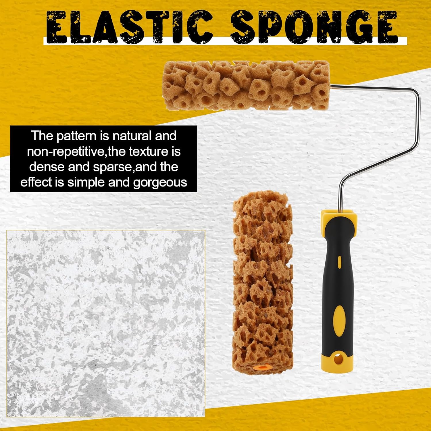 Texture Sponge Paint Rollers Kit, Texture Pattern Paint Roller Brush, Decorate for Wall Painting Tool with Rollers Frame, Sponges and Tray, Decor Art Painting Roller for Home Wall Ceiling (5)