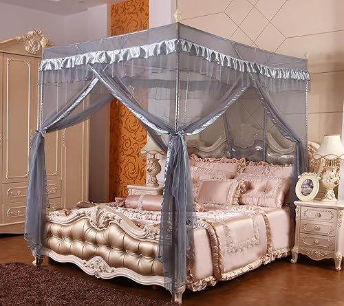 Vista 26 de Mengersi Cortinas de cama con dosel tamaño Queen – Cortinas de dosel de cama – Toldo de 4 aperturas para cama – Lindo regalo de decoración de Morado