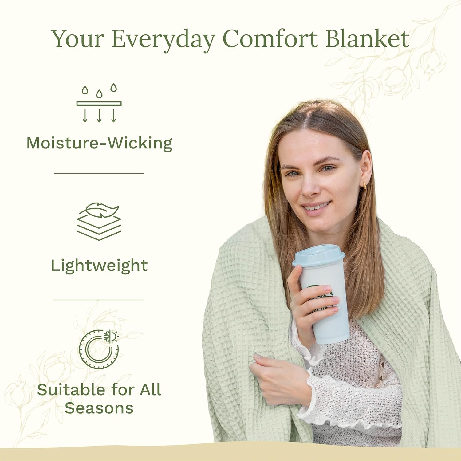 Organic Cotton Sage Green Twin Blanket - GOTS Certified, 100% Cotton, Waffle Weave, Chemical-Free, Premium, and Breathable Blanket for Twin and Twin XL Beds - 68"x92" (Sage Green - Twin/Twin XL)