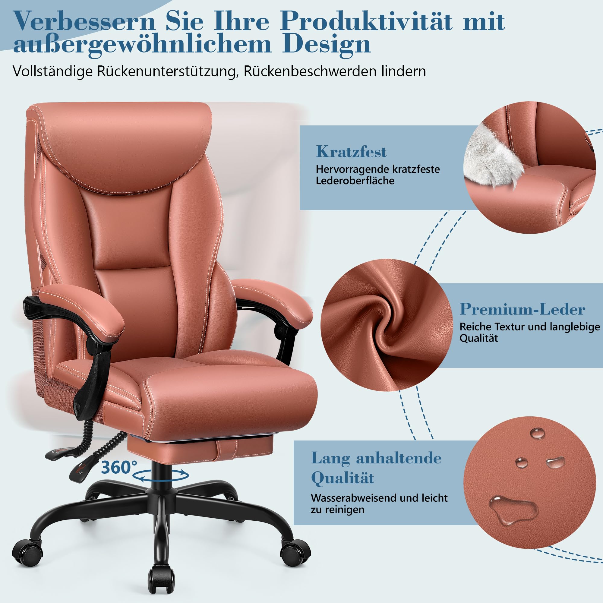 FelixKing Sedia da ufficio ergonomica in pelle PU, schienale alto, sedia da computer inclinabile con poggiapiedi, supporto lombare, regolabile in altezza (marrone opaco)