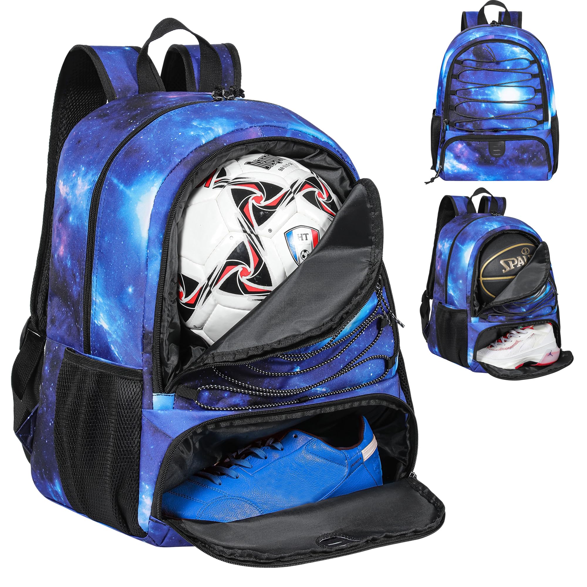 Soccer Ball Bag Backpack for Men with Ball & Shoes Compartment 32L Capacity Lightweight Breathable Boys Girls Basketball Bag Backpack Fit Volleyball Football Sports Travel School Gym Starry Blue — image 1
