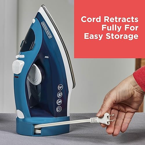 Miniatura 4 de BLACK+DECKER Plancha de vapor para ropa con cable retráctil, vapor vertical, diseño antigoteo, niebla en aerosol y botón de limpieza automática,