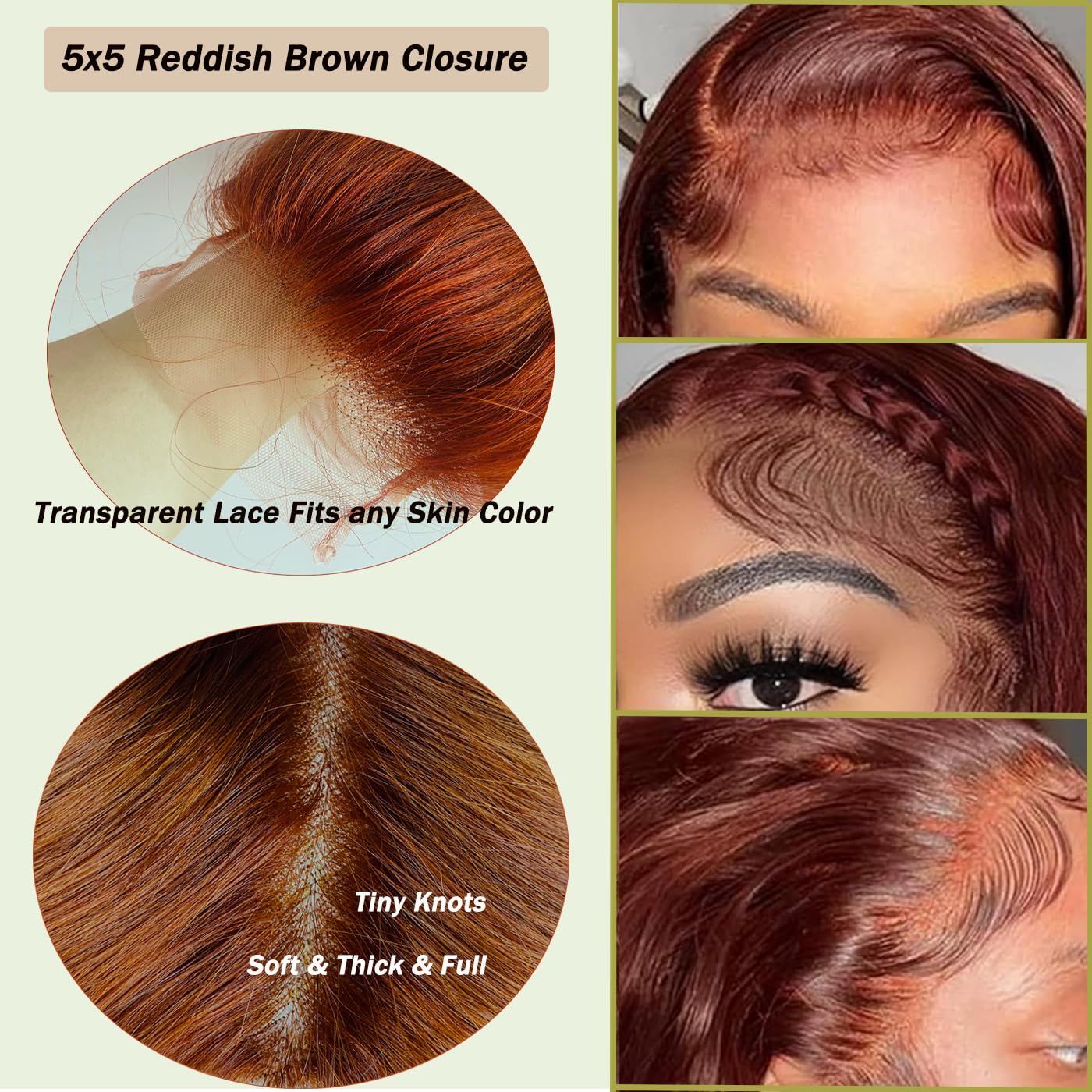 Reddish Brown 5x5 Closure Brown #33B 5 By 5 Straight Closure Invisible Hd Lace Brazilian Human Hair Extensions Preplucked Bleached Knots Wet And Wavy For Women 20 Inch
