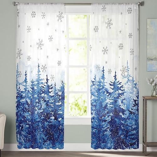 Miniatura 2 de AMZRicher Cortinas traslúcidas para árbol de Navidad de 96 pulgadas de largo, juego de 2 paneles de cortinas semitransparentes con bolsillo para