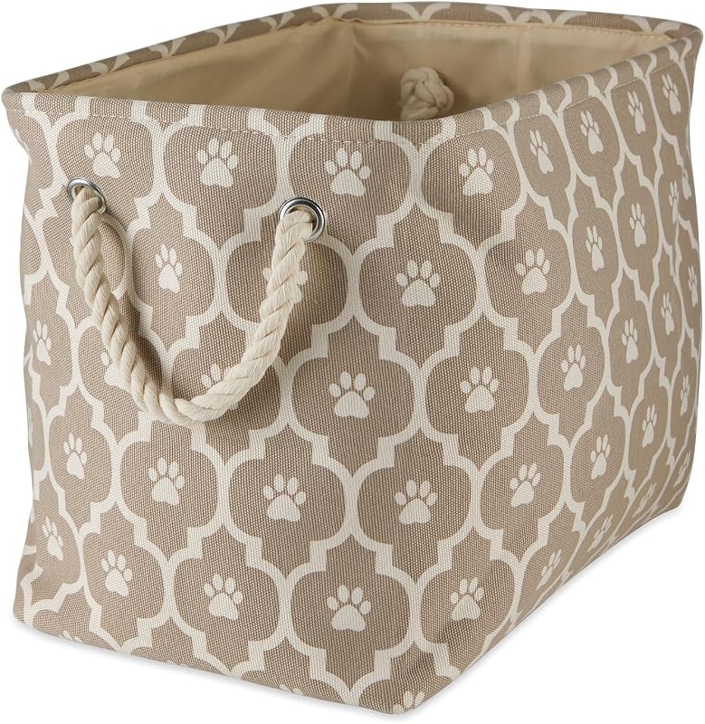 Cesto Organizador para Gatos Bone Dry Lattice Paw Print, Retangular Médio, Stone