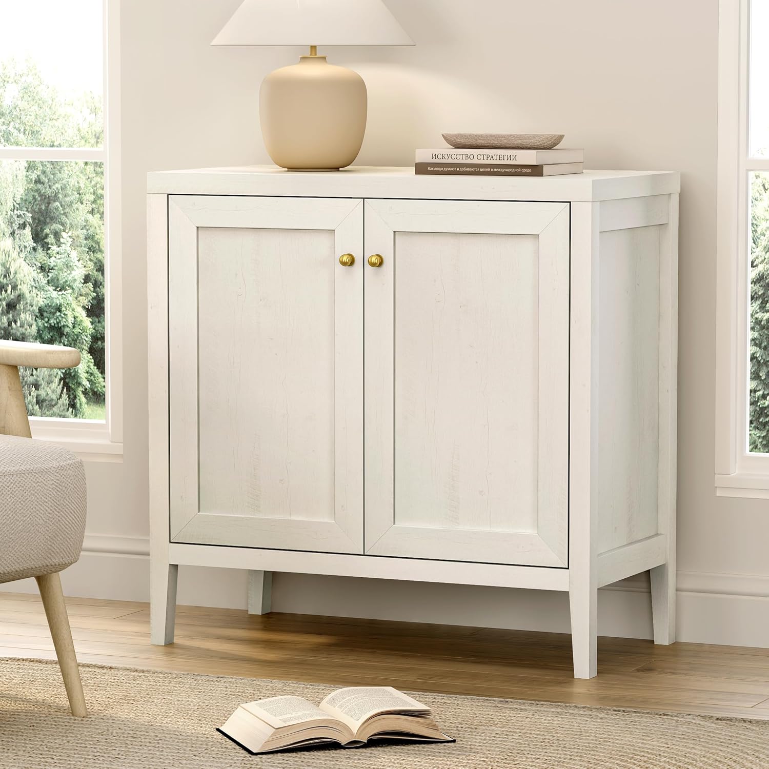 EYYTHUNG Sideboard Buffet Cabinets with Adjusable Shelves, Farmhouse Storage Cabinet, Credenza, Accent Cabinet, Kitchen Coffee Bar Console Table for Living Dining Room, Antique White