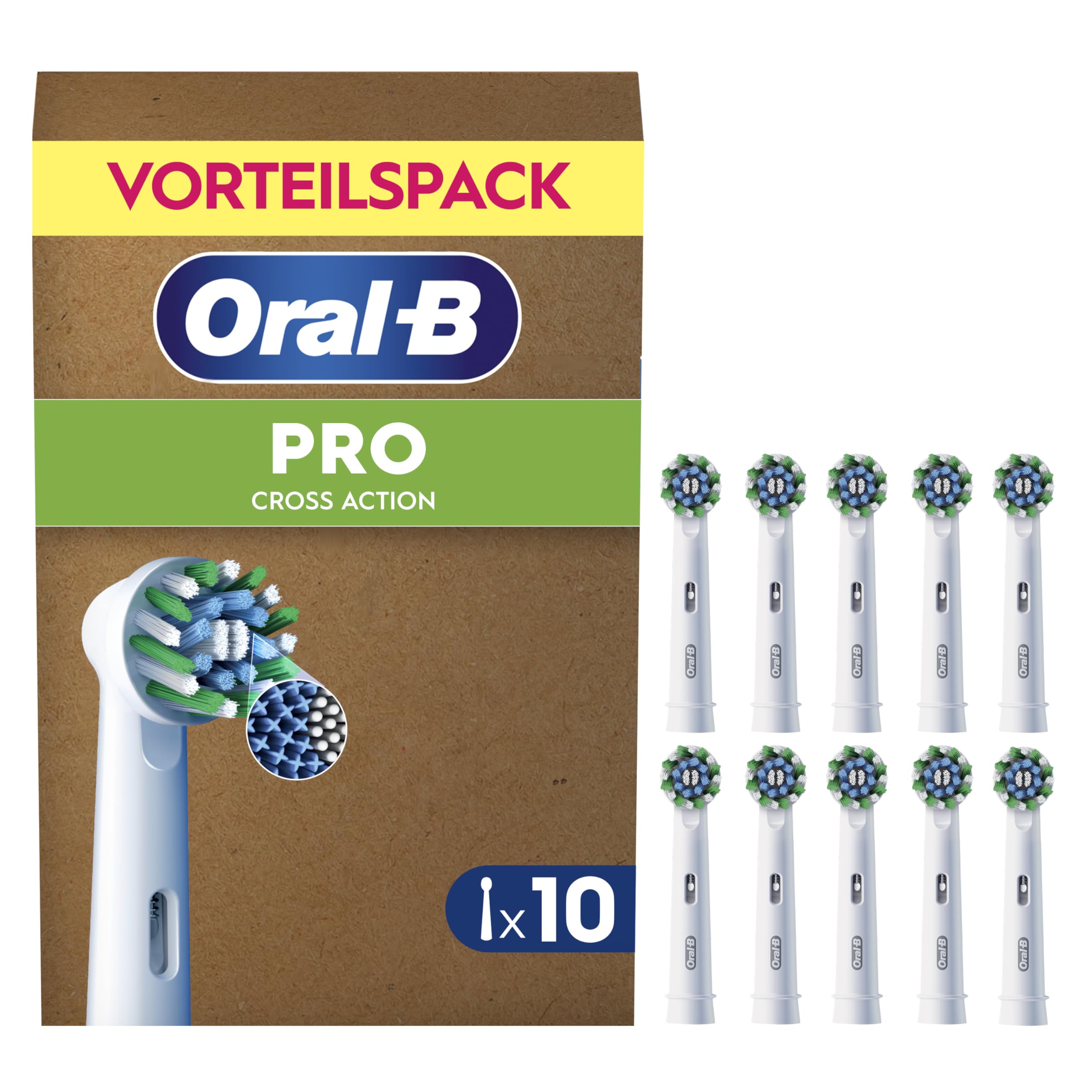 Oral-B Aufsteckbürsten PRO CrossAction, Weiß, 10 Stück | Original Zahnbürstenaufsatz für Elektrische Zahnbürste, Gründliche Plaque-Entfernung und Überlegene Zahnreinigung