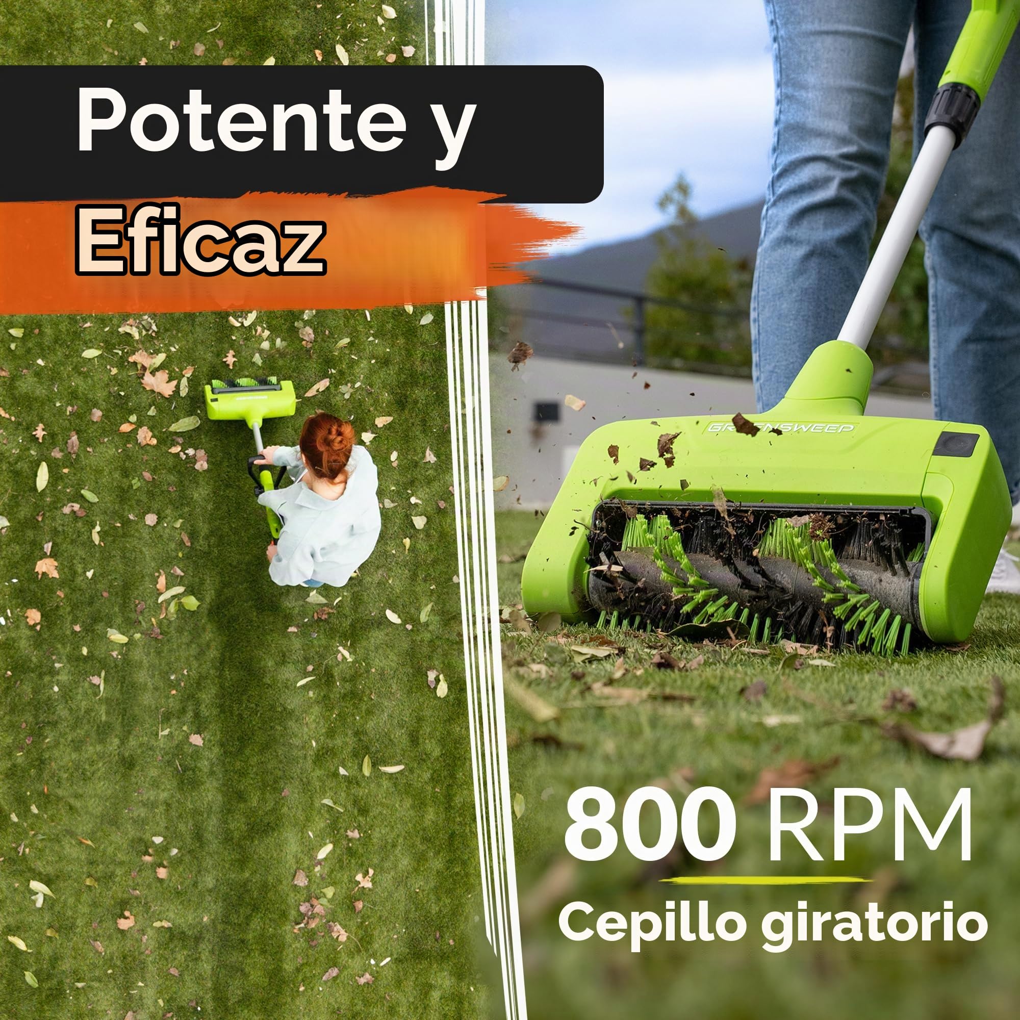 GreenSweep Reviver Volt - Cepillo eléctrico de césped artificial inalámbrico, limpiador de césped ligero, restaura las fibras de césped aplanadas, levanta la suciedad, los desechos y el pelo de