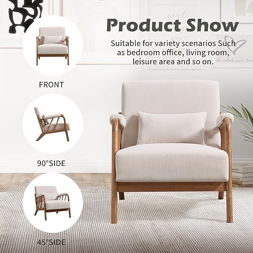 Miniatura 8 de INZOY Silla decorativa moderna de mediados de siglo con marco de madera, sillón de lectura tapizado con tela de pana suave, silla decorativa para