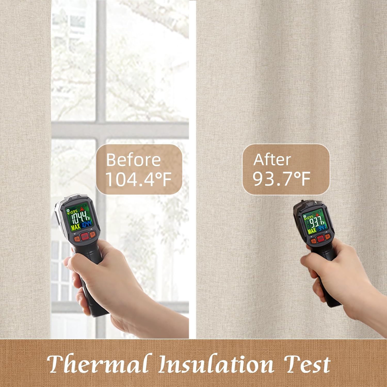 LAMIT 100% Blackout Oatmeal Linen Curtains, 63 Inches Linen Textured Thermal Bedroom Curtains Back Tab and Rod Pocket Neutral Panels with White Liner for Farmhouse, 2 Panels, 52 x 63 Inch