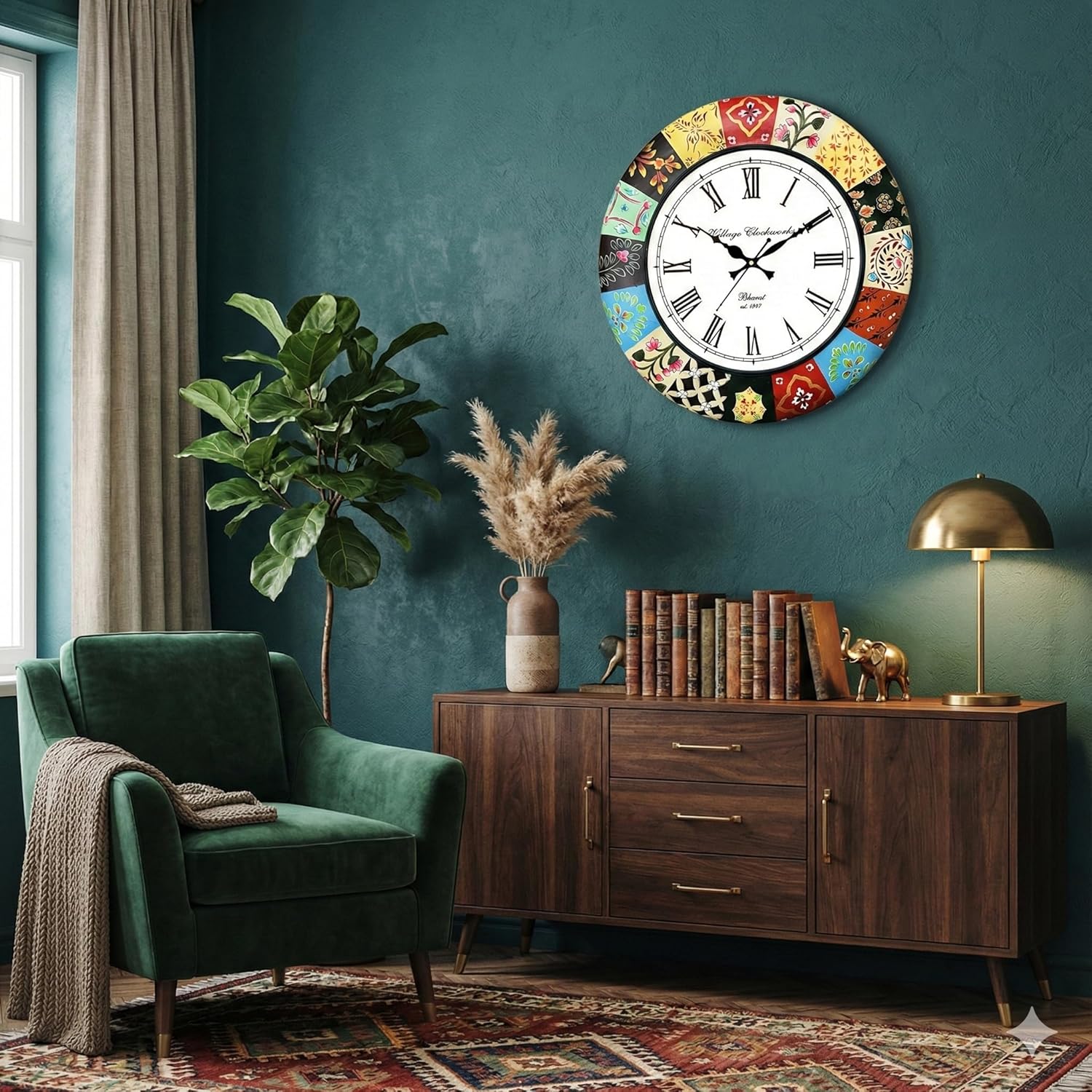 Elegant Handmade Painting Analog Wall Clock Masterpiece for Your Home Decor || Clock Size - 16 x 16 inches [KTWC186]
