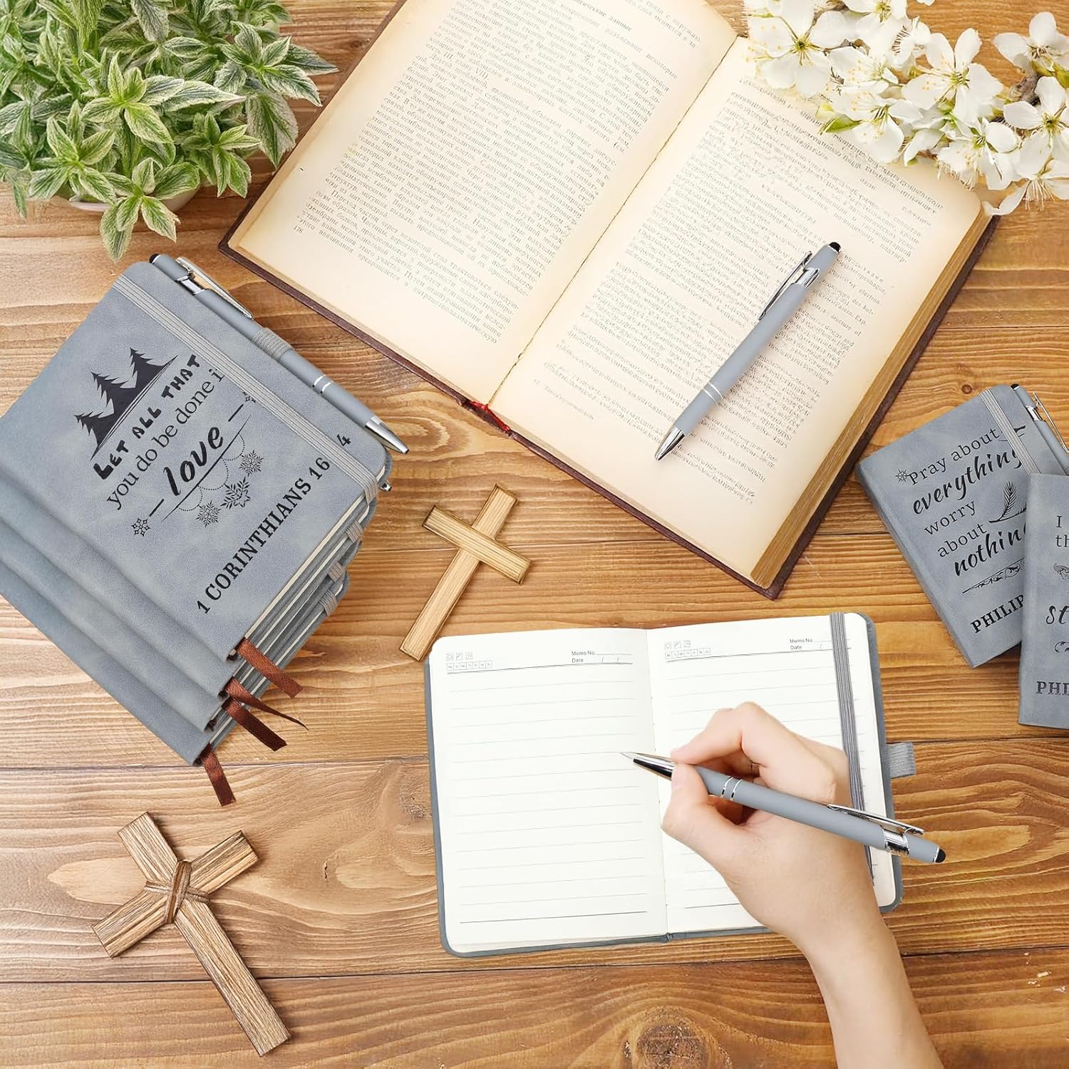 10 Sets Christian Gifts Bulk Prayer Journal Hardcover Lined Notebooks Christian Journal with 10 Pens - Inspirational Gifts for Fathers Day, Church Members, Bible Study Groups & Family Devotions