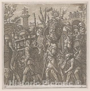 Historic Pictoric Art Print : Andrea Andreani - Sheet 6: Men Carrying Trophies, from The Triumph of Julius Caesar 2 : Vintage Wall Décor : 16in x 16in