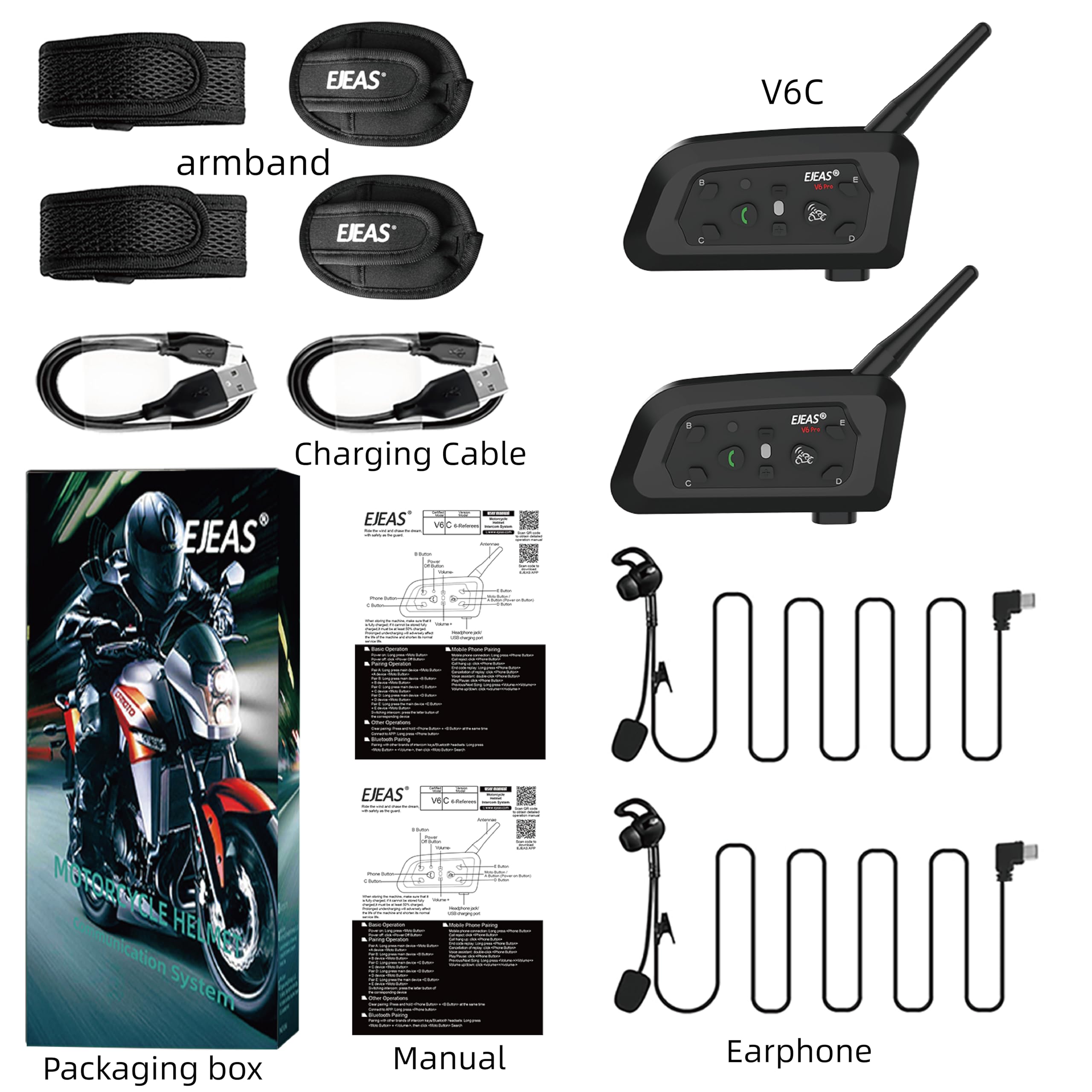 EJEAS V6C Fußball Schiedsrichter Bluetooth Intercom Headset mit CVC Rauschunterdrückung und Armtasche für 2 Schiedsrichter Intercom (2 Packung)
