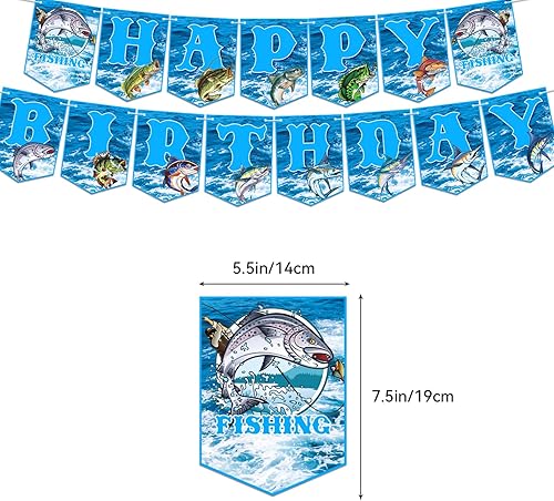 Miniatura 2 de Decoraciones de fiesta de pesca Gone Fishing suministros de fiesta de cumpleaños, incluye pancarta de pesca de feliz cumpleaños, decoración de