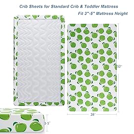 TILLYOU Baby Crib Sheets for Boys Girls, Super Soft Toddler Bed Sheets, 2 Pack Sheets for Standard Crib Mattress 28x52in, Green Apple