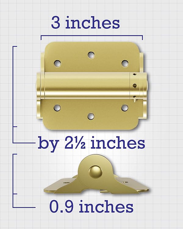 Hardware Essentials 3-Inch ​​Self-Closing Door Hinges, 2-Pack, Adjustable, Storm and Screen Door, Full Surface Mount, Brass Finish (851598) by Hillman - Image 3