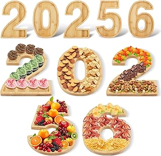 20256 Bamboo Charcuterie Numbers Fillable Board, Fillable Baby Shower Food Trays, Number Charcuterie Board Box, Platter for New Year's Eve Party Supplies 2026, Cardboard Numbers for NYE Decorations