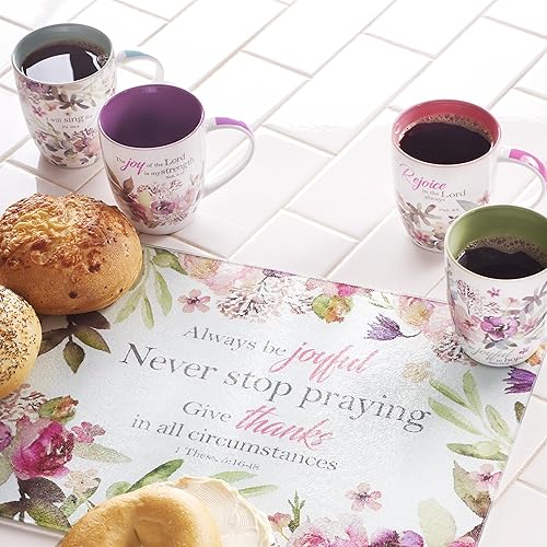 Miniatura 3 de Christian Art Gifts Juego de tazas de café o té de cerámica para mujer, diseño de flores de acuarela con versículo bíblico, juego de 4 tazas de café