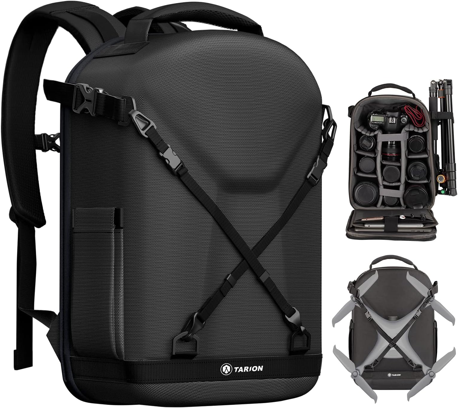 TARION Hardshell Camera Backpack Bag - 3-side Hard Case Professional Camera Bag with 14.5" Laptop Compartment & Waterproof Raincover for photographers Black - TRH