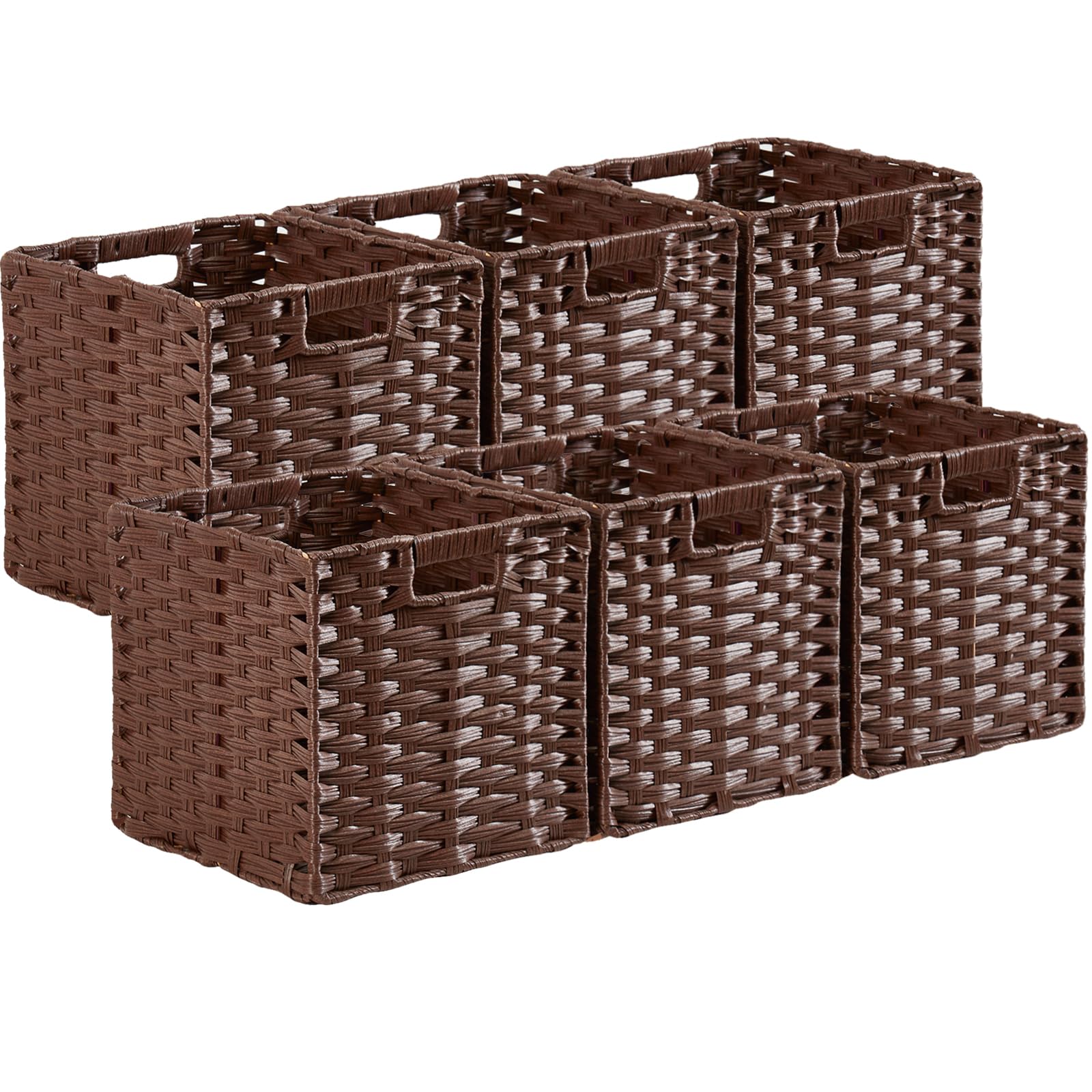 Mangata 28 cm Storage Cube Boxes for 30 cm Closet, Rattan Effect Storage Baskets, Wicker Woven Polyrattan Material Closet Organizer, 28x28x28 cm, Anti-Mould, Easy to Clean(Espresso, 6 Pack) — image 1