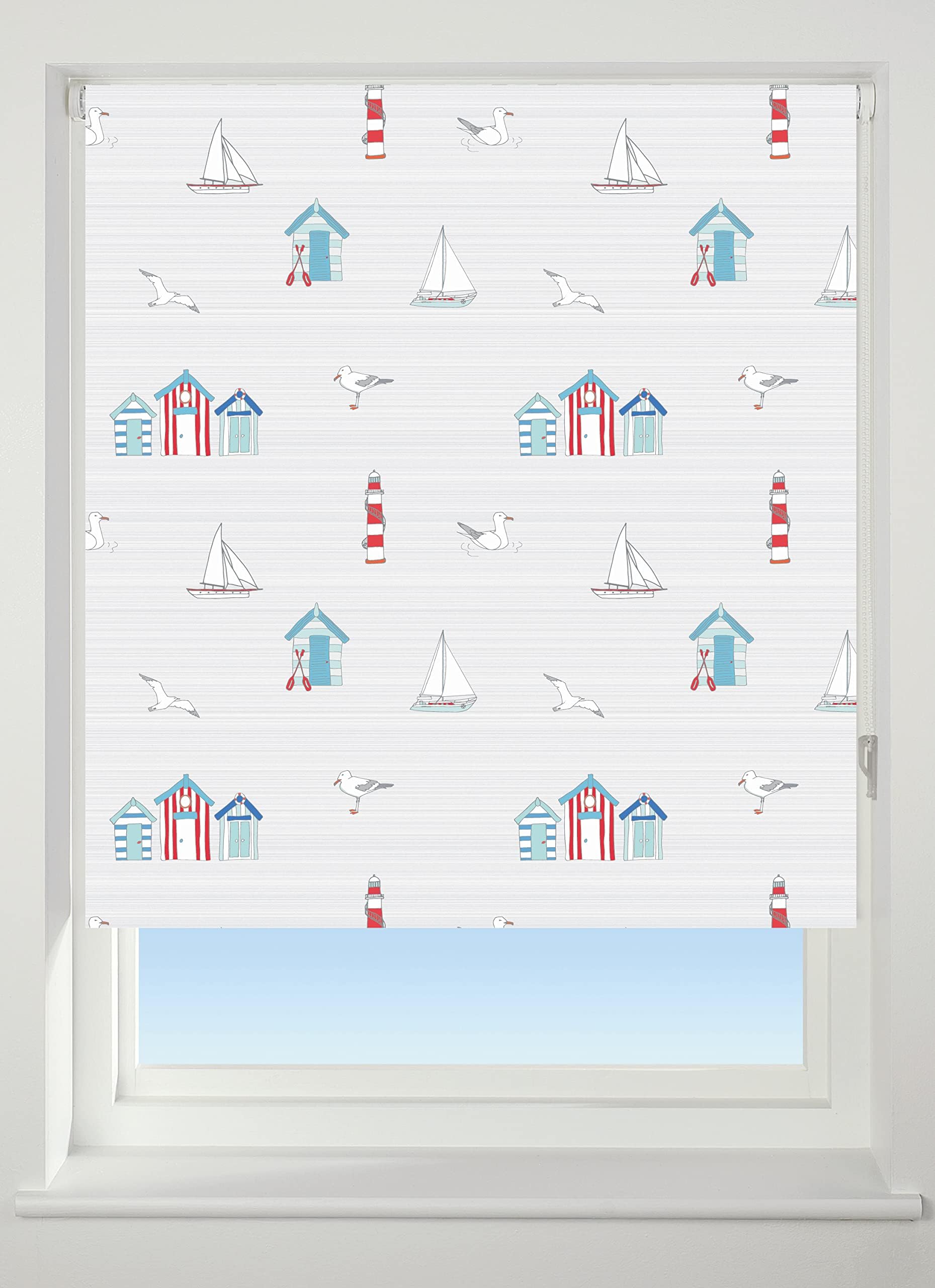 ABC Decor Beach Huts and Boats Blackout Roller blind, (120 cm Wide)