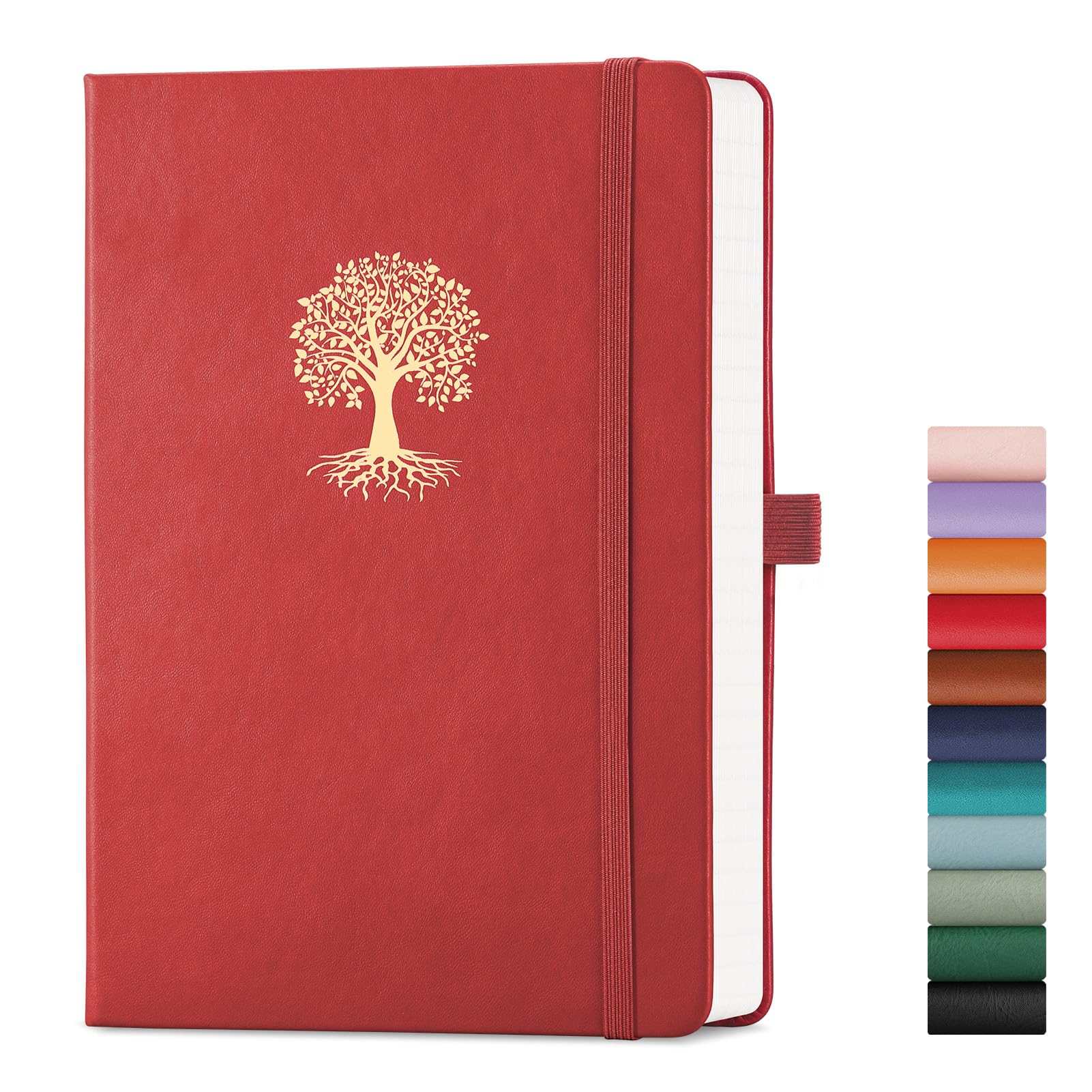 EMSHOI A5 Lined Notebook, Hardcover Journal Notepad, 192 Pages, Red — image 1