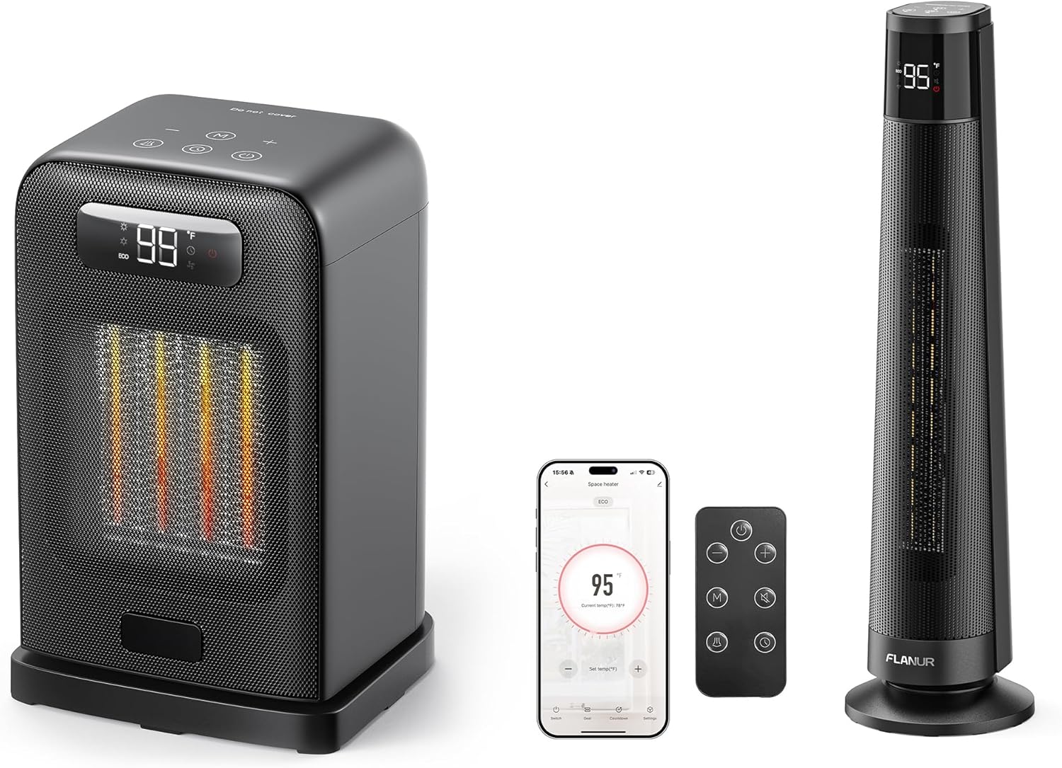 10inch Space Heaters Black Bundle with 29inch Portable Space Heater Black