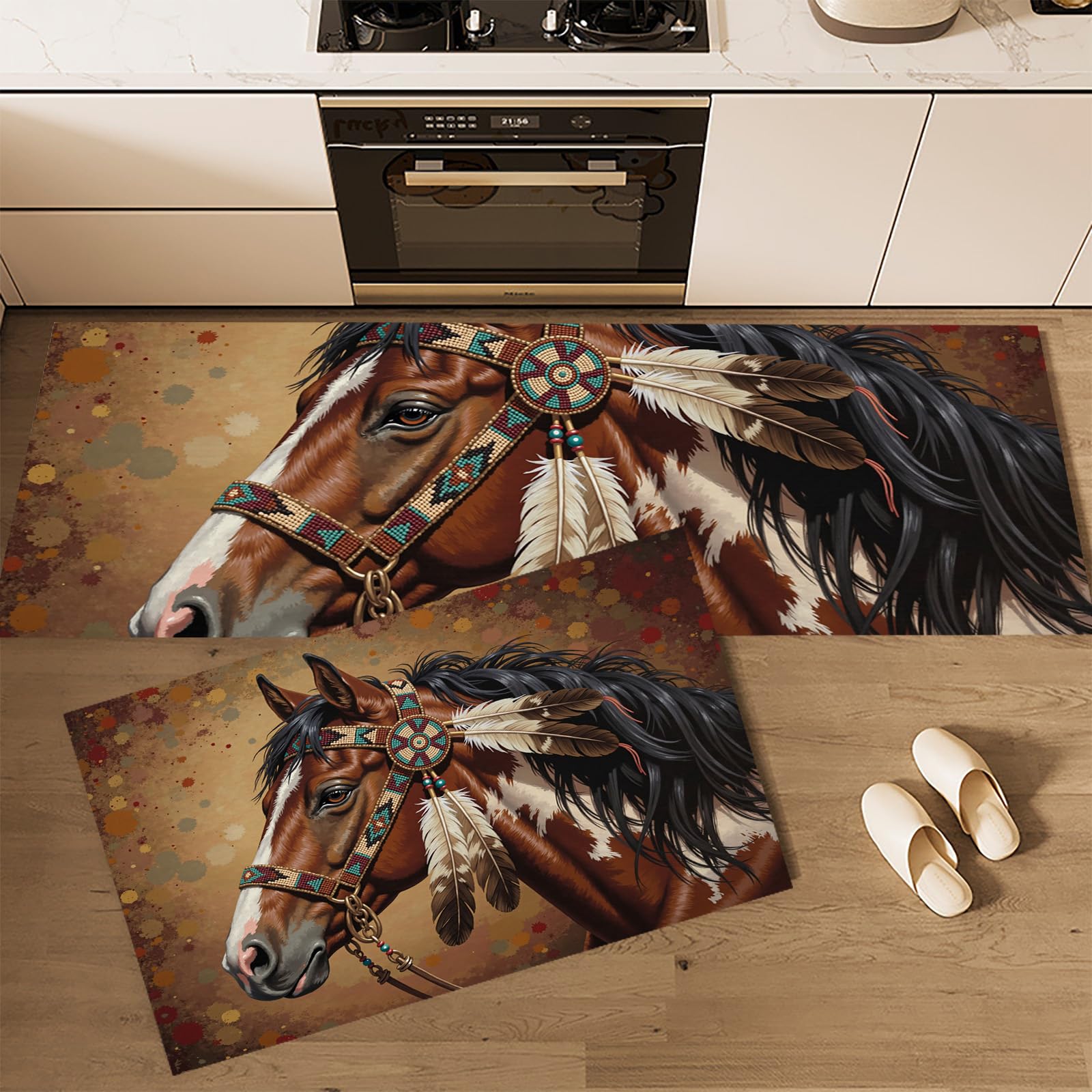 Tapis de cuisine lavable en machine tapis antidérapant cuisine marron x2