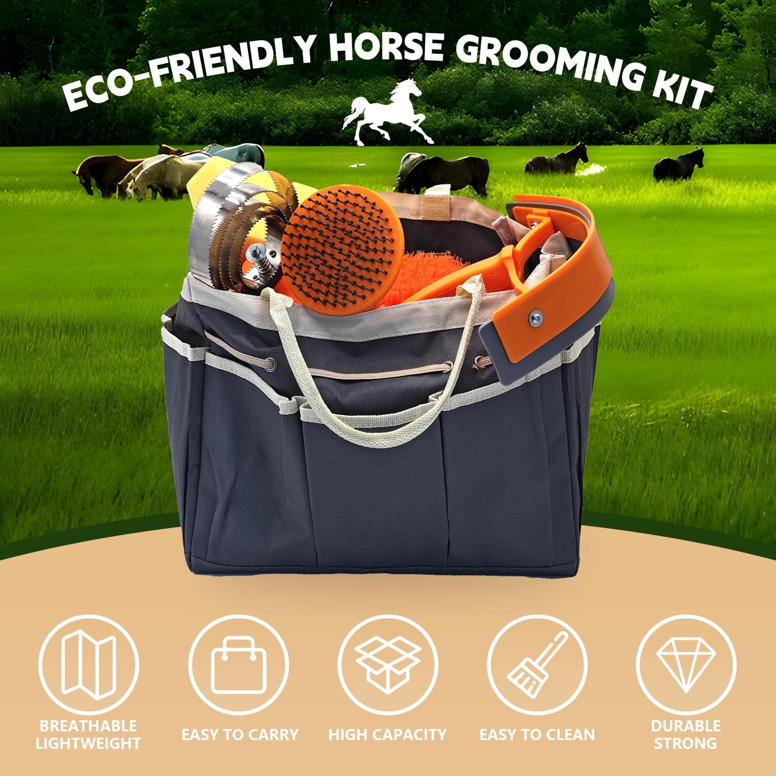 Horse Grooming Kit, Grooming Supplies Includes Horse Brushes and Handbag, Brush Set, Curry Comb, Hoof Pick, Sweat Scraper, Sponge Etc., Suitable Gifts for Riding Enthusiasts Lovers - image 5