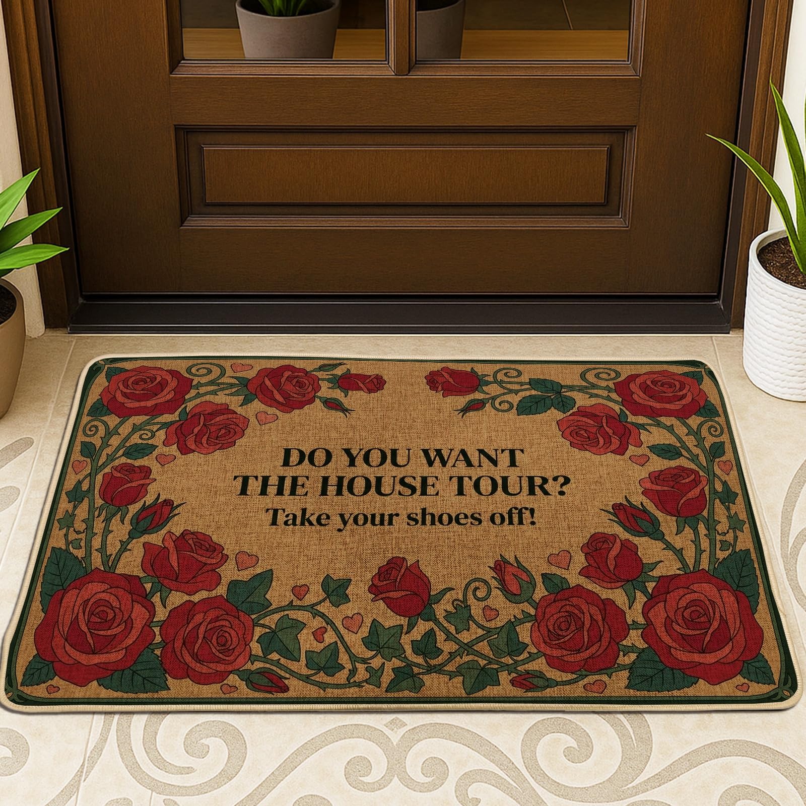 Paillasson de bienvenue lierre traditionnel tapis entrée intérieur extérieur