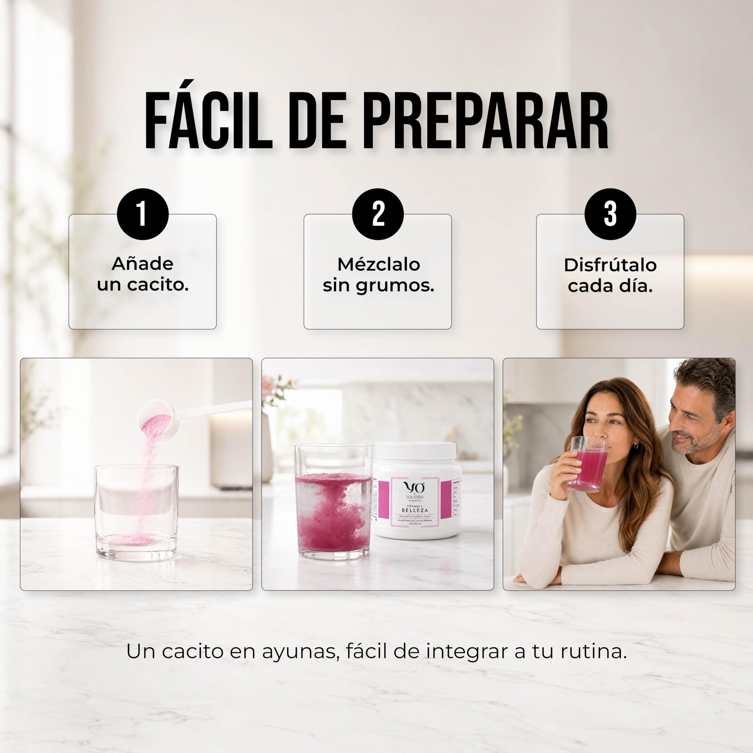 YO Fórmula Belleza | Colágeno Hidrolizado con Ácido Hialurónico Silicio L-Glicina | Vitaminas C, D, E para Piel, Cabello, Uñas | Envase 150g