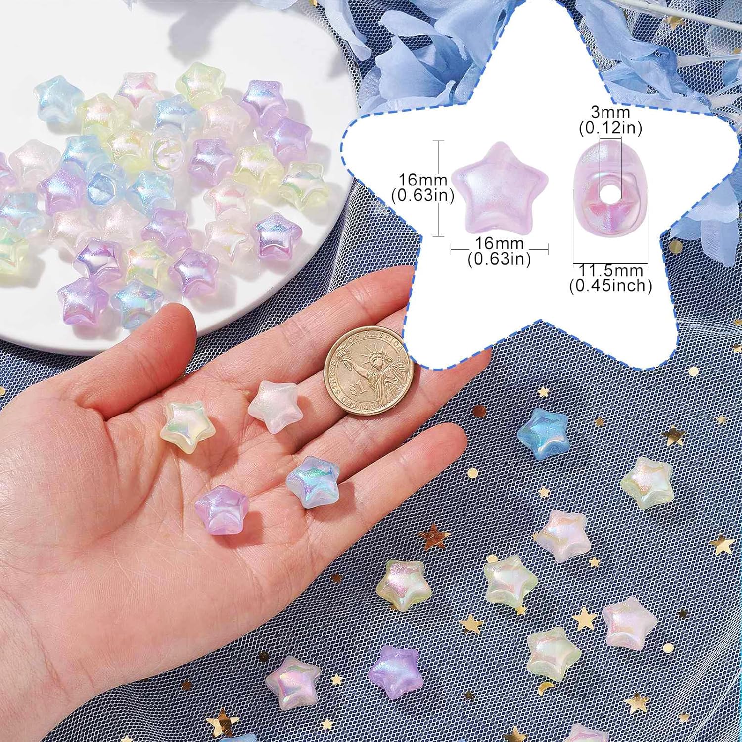 LiQunSweet 50 Pcs 4 Colors Transparent Star Acrylic Beads AB Color Plated Celestial Plastic Loose Spacer Beads for DIY Jewelry Bracelet Necklace Craft - Image 2