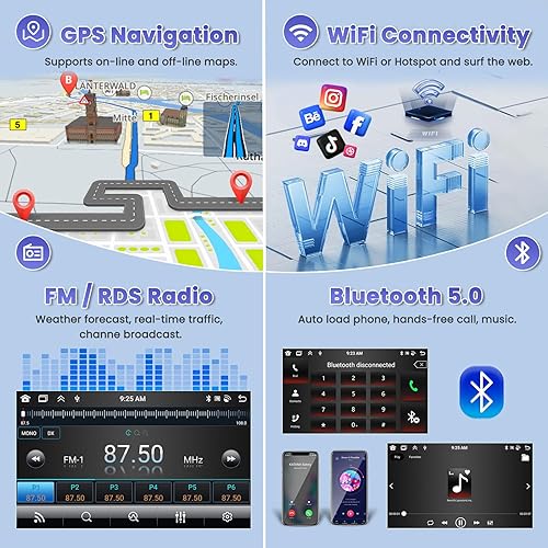 Miniatura 6 de 6+128 GB 8 núcleos: Hikity Android 13 - Radio estéreo de doble DIN con Carplay inalámbrico Android Auto, pantalla táctil IPS de 9 pulgadas, radio