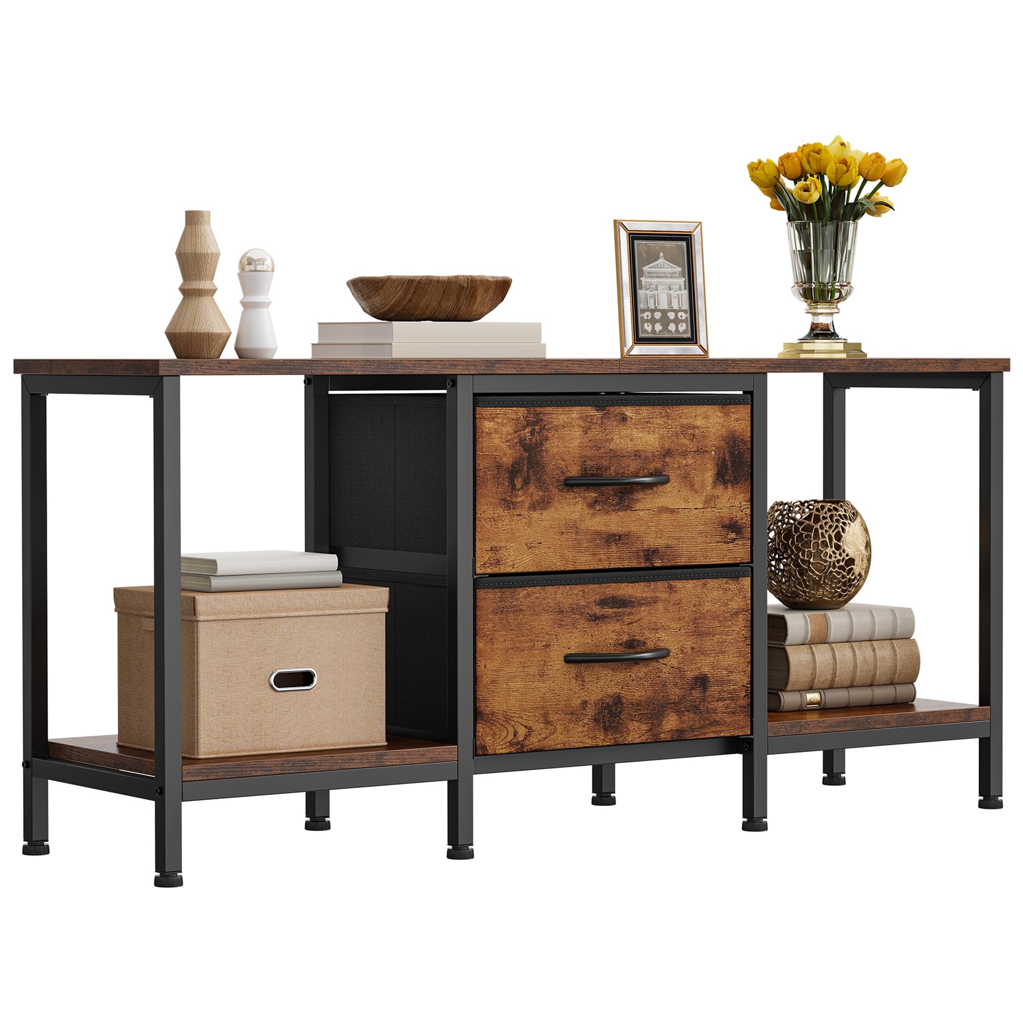 YITAHOME TV Stand, TV Cabinet up to 47 Inch, TV Unit with 2 Fabric Drawers and 2 Open Shelves, 110 x 30 x 50cm Chest of Drawers for Living Room, Entertainment Room, Bedroom Furniture, Steel Frame