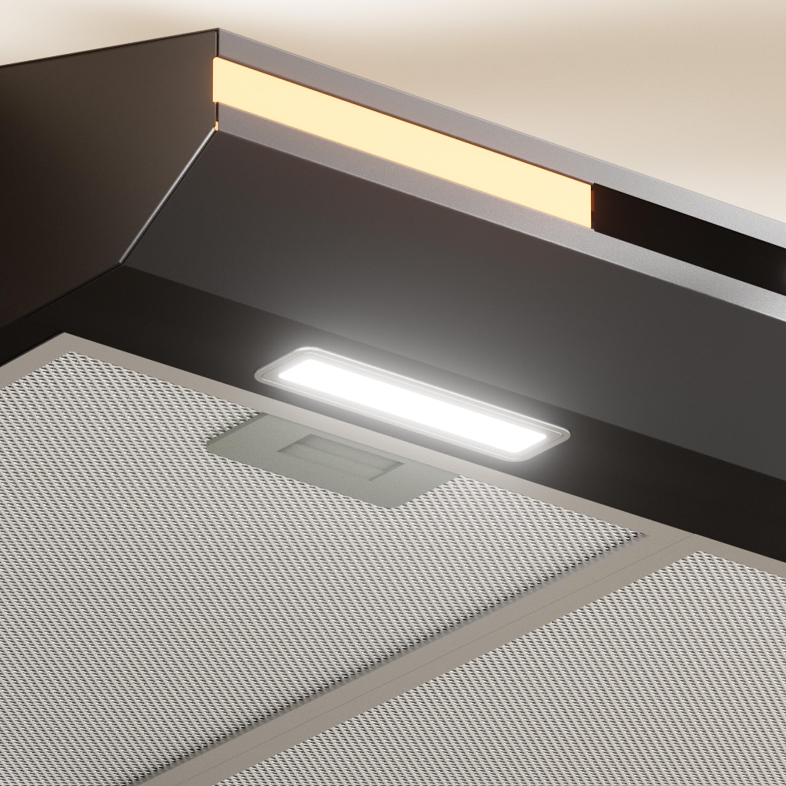 CIARRA CBCB6921 Cappa Aspirante 60cm Classe A+, 3 Velocità 300m³/h, Ricircolo ed Espulsione, Touch Screen Luce Ambientale Extra Cappa Sottopensile Nero con Filtro Carbone CBCF011