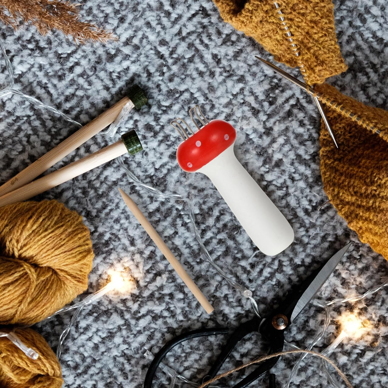EXCEART Strickspule Webrahmen Pilzform Stricker Holz Mini Stricken Weben Werkzeug für DIY Tube Schal Gurt Rot