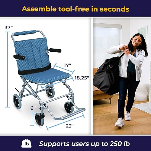 Miniatura 4 de Silla de ruedas plegable con bolsa de transporte Drive Medical, súper liviana, azul