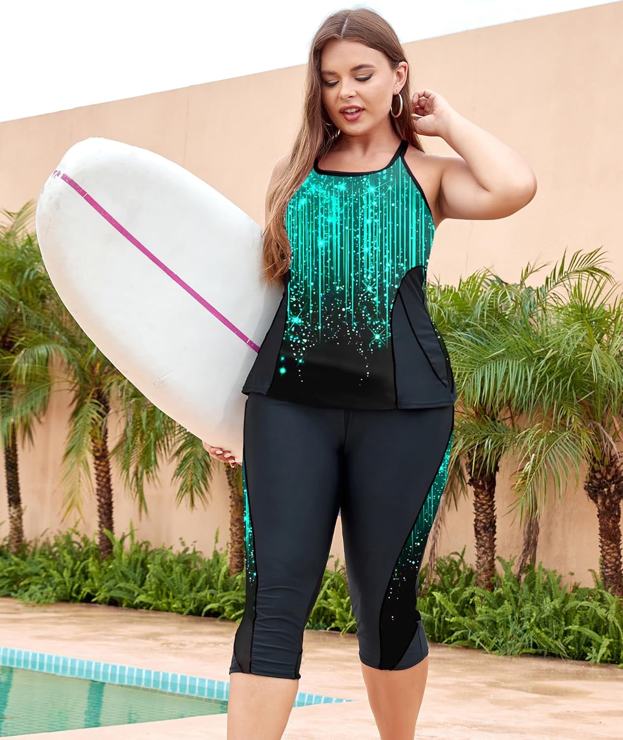 LALAGEN Womens Plus Size Swimsuits 2026 Modest Rash Guard Capris Tankini Bathing Suits Two Piece Bathing Suit Swimwear - Image 3