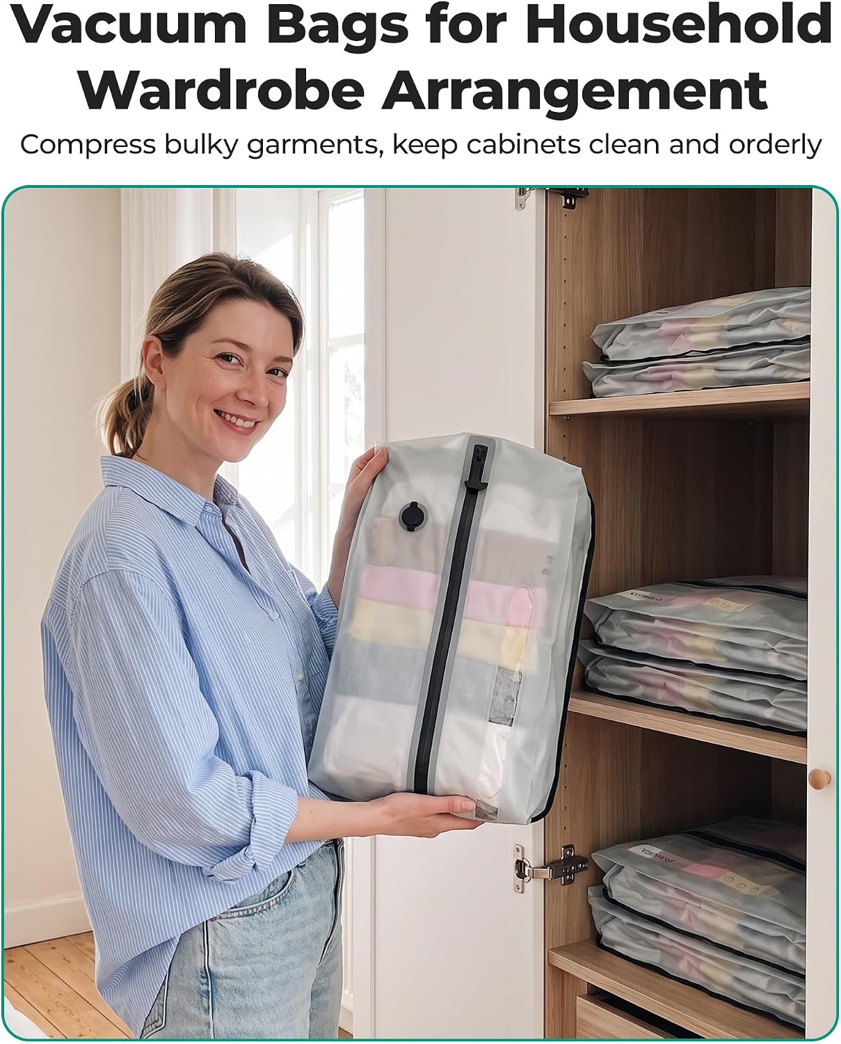 BAGSMART 2 Pack Travel Vacuum Storage Bags with Electric Pump, Gray | Airtight Space Saver Compression Bags for Clothes, Down Jackets & Suitcases; Heavy Duty Waterproof Material with Air Valve