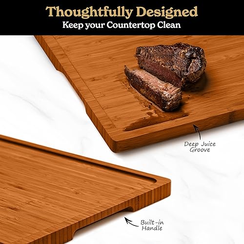 Miniatura 3 de SMIRLY - Tablas de corte de madera para cocina, juego de tablas de corte de bambú con soporte, juego de tablas para picar de madera