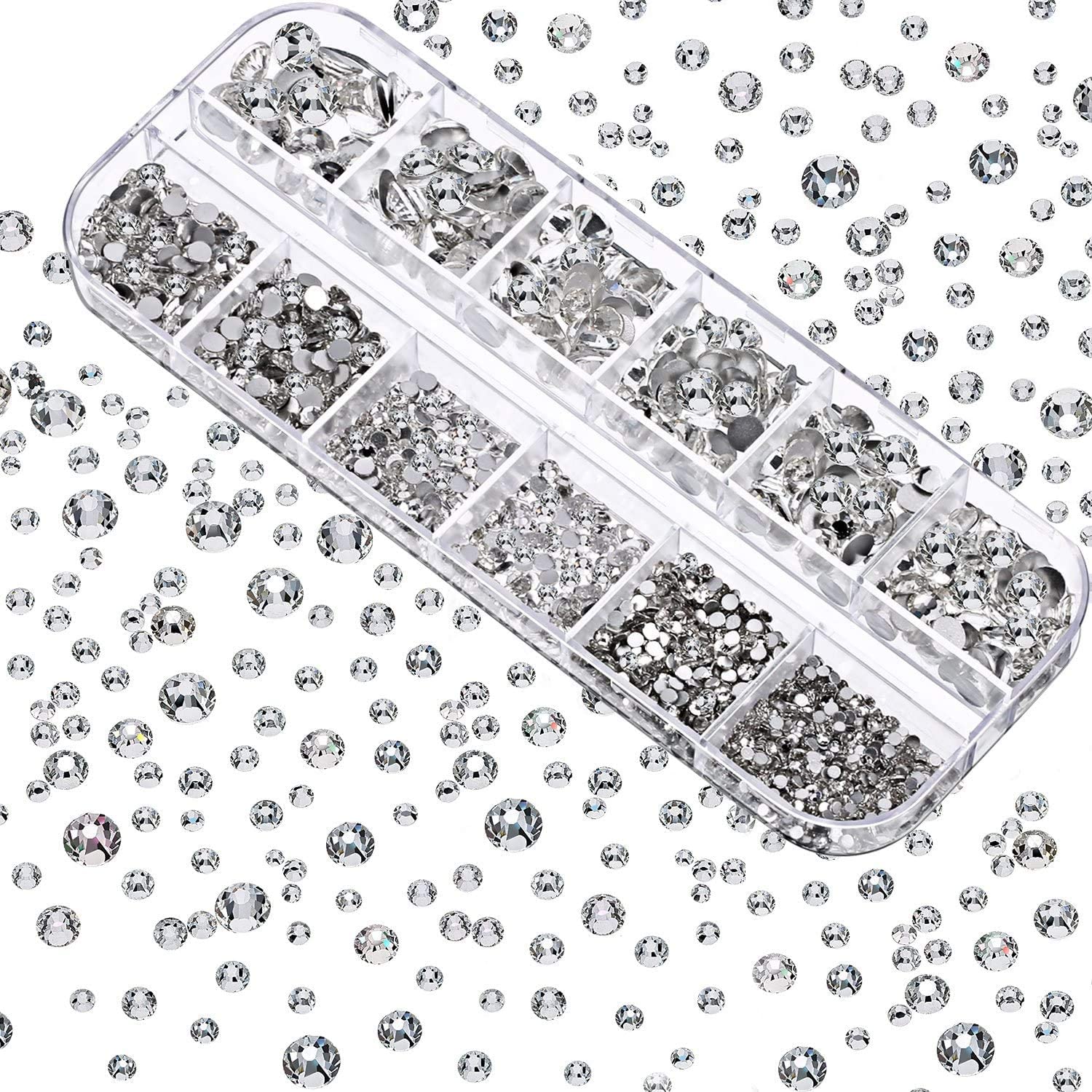 Glue Fix Glass Flat Back Crystal Rhinestones for Nail Art & Crafts – Premium White Flatback Gems, Multi-Faceted Sparkling Stones for Face Art, Clothes, Shoes & DIY Decoration professional nail accesories-image-39