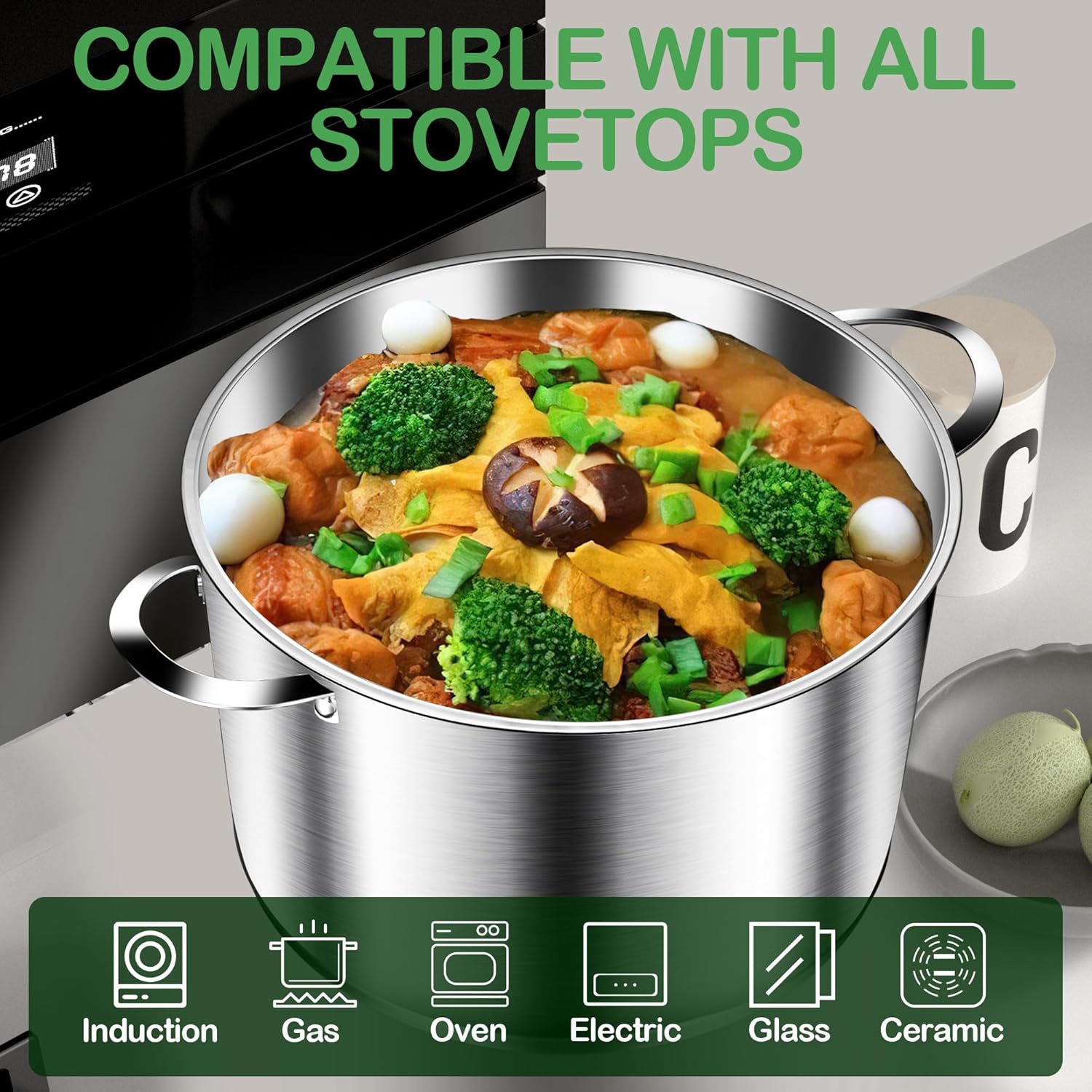 Cooking Pot, Stainless Steel Stock Pot, Soup Pot with Glass Lid, Induction Pots - 6 Quart - Image 4