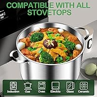 Vista 4 de Olla de cocina, olla de acero inoxidable, olla de sopa con tapa de vidrio, ollas de inducción - 6 cuartos