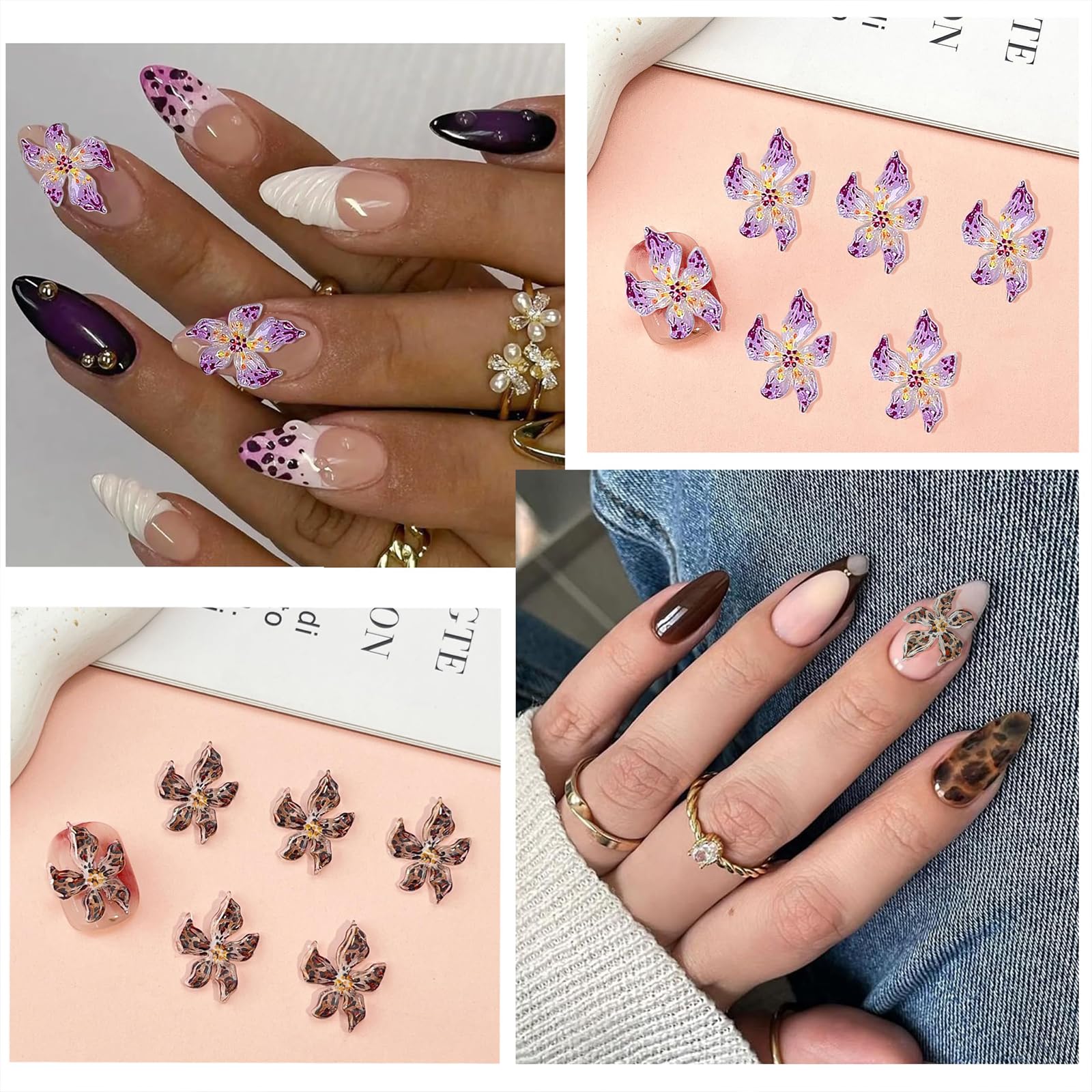 Shimmerz 2 Boxen 3D Nagel-Charms – Mit Blumen, Hibiskus, Perlen – Für Nail Art & DIY